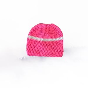 Adult's Pink and White Crazy Bun Beanie